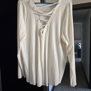 Women's Lace-Up Ribbed Long-Sleeve Top